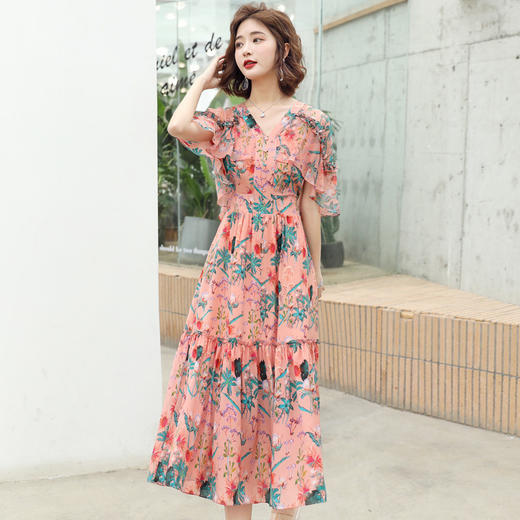 WZNH-WX80199夏季淑女气质五分袖V领A字裙连衣裙 商品图2