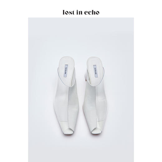 新年闪购lost in echo羊皮白色时尚TPU拼色鱼嘴粗跟穆勒鞋女鞋凉鞋 商品图3