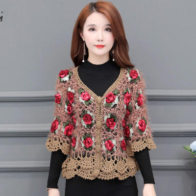 YDGJ-706新款系扣镂空中国风勾花罩衫显瘦短款披风外搭女装WY 商品图0