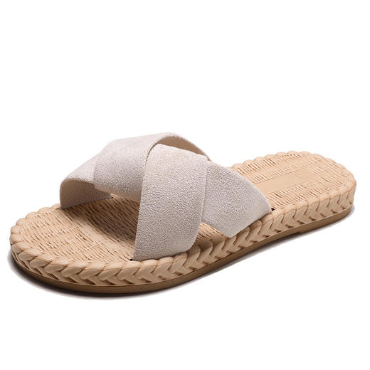 【布面平底交叉一字拖】拖鞋夏季韩版时尚外穿学生女鞋 商品图4