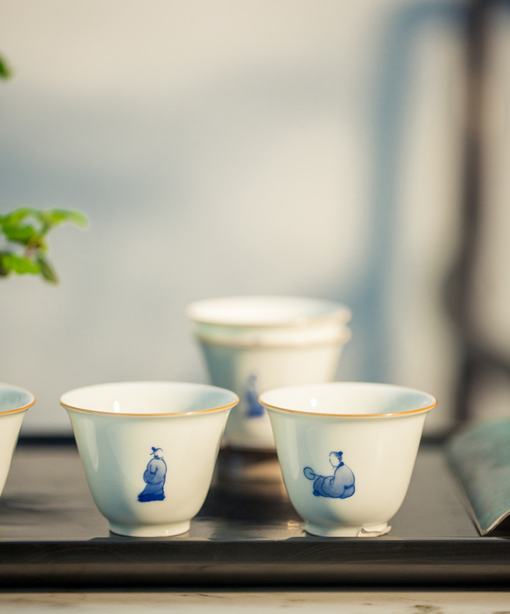 「茶器」青花芥子园高士杯