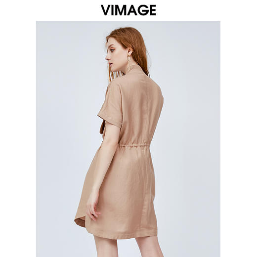 vimage纬漫纪立领亚麻收腰显瘦气质连衣裙夏季新款中长款裙子女夏V1107737 商品图3