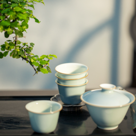 「茶器」天蓝釉安古盖碗