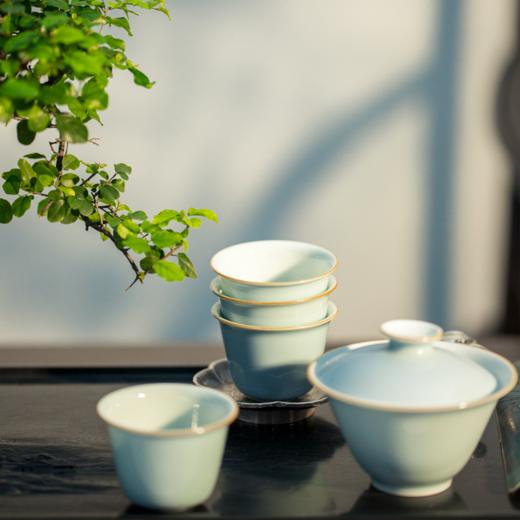 「茶器」天蓝釉安古盖碗 商品图0