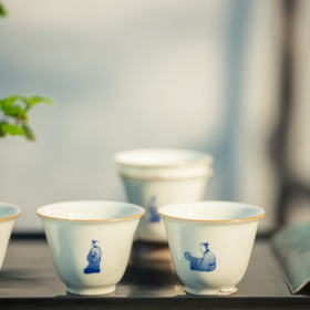 「茶器」青花芥子园高士杯