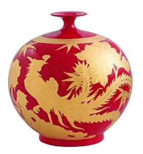 7F  大汉窑 红釉特大云瓶