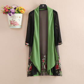 YDGJ新品中老年妈妈装夏季开衫外套加肥加大绣花防晒衫披肩WY