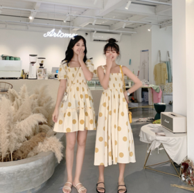 法式初恋超仙女森系波点闺蜜装连衣裙女夏显瘦木耳边长裙