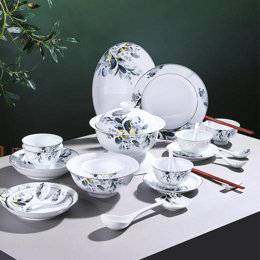 中式餐具 健康安全 | 富玉陶瓷 釉中墨彩玲珑瓷 餐具散件16/28/39头