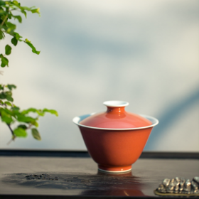 「茶器」豇豆红安古盖碗