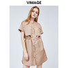 vimage纬漫纪立领亚麻收腰显瘦气质连衣裙夏季新款中长款裙子女夏V1107737 商品缩略图0