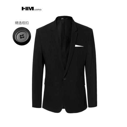 him汉崇西服装饰胸袋黑色春夏商务休闲修身帅气免烫单西服