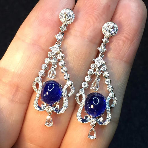 时尚款蓝宝石耳环主石单颗分别316336克拉缅甸无烧皇家蓝带aigs证书