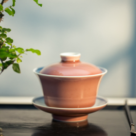 「茶器」豇豆红精进马蹄盖碗