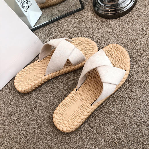 【布面平底交叉一字拖】拖鞋夏季韩版时尚外穿学生女鞋 商品图7