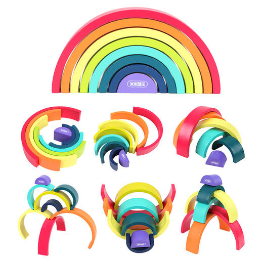 【彩虹式圆滑隧道积木 互动式实木套装】 早教儿童益智小号彩虹实木积木隧道玩具 商品图2