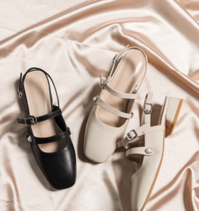 【服饰鞋包】小CK女鞋粗跟方头仙女风珍珠包头鞋女夏低跟一字扣