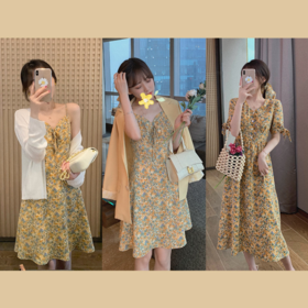 【服饰鞋包】修身碎花梵高连衣裙雪纺吊带裙夏季长款小个子女裙子