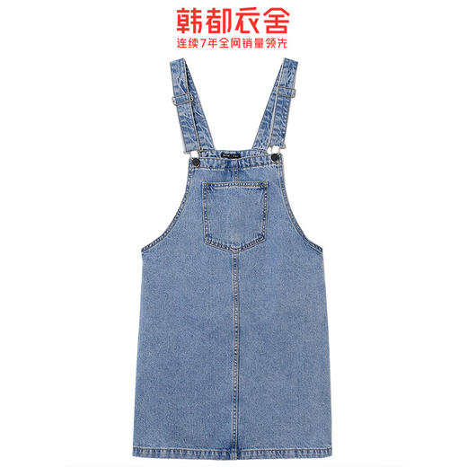 韩都衣舍2021夏新韩版宽松直筒多色牛仔背带裙连衣裙女GQ10793耒 商品图3