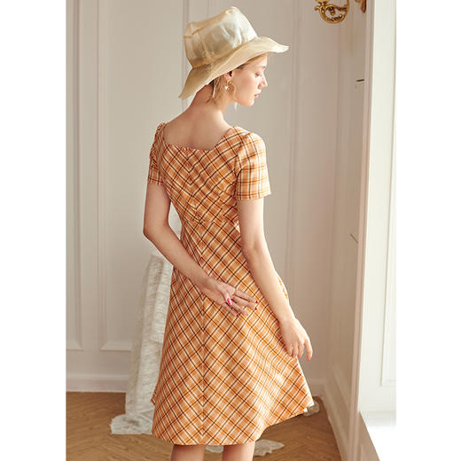 欧芮儿短袖格子连衣裙夏装新款女中长款A字裙 商品图1