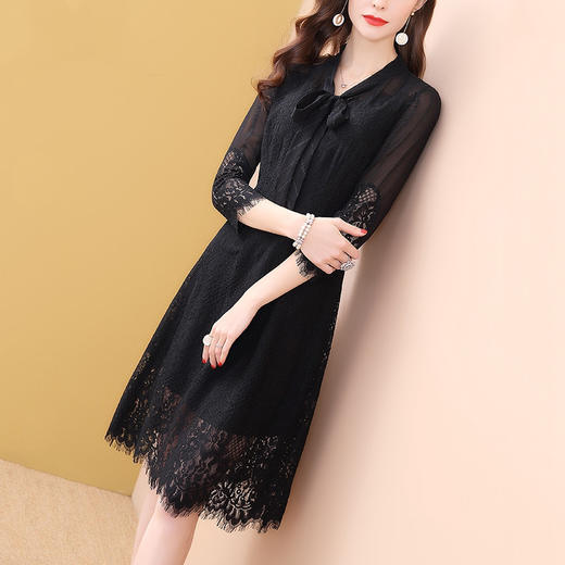 SX-8493气质大码黑色蕾丝连衣裙 商品图0