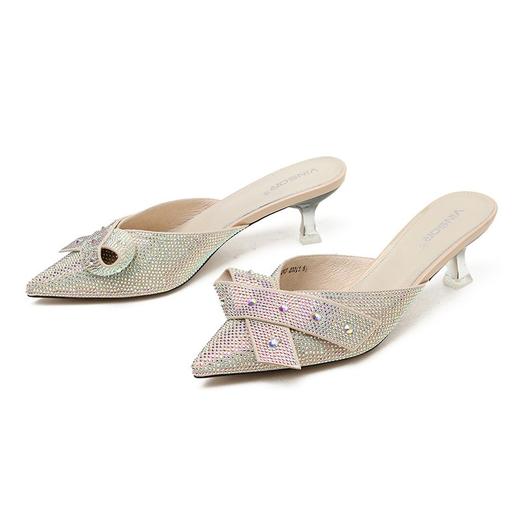 温莎凉拖鞋女外穿2020夏季新款穆勒鞋时尚水钻花朵细跟包头高跟鞋