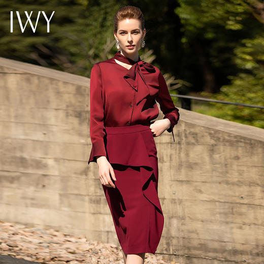 IWY/酒红色衬衫西装长裤半裙套装201044C1+S1+B1+P2 商品图10