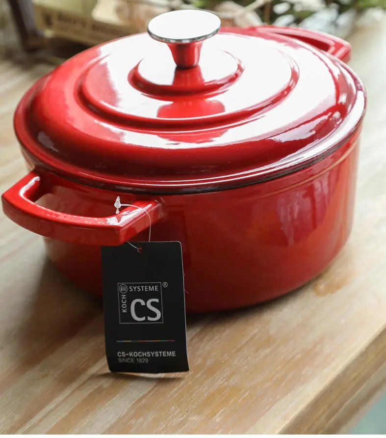 德国cs铸铁珐琅汤锅炖锅煲汤锅不易粘锅家庭电磁炉煤气灶适用红色22cm