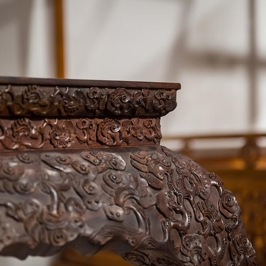 紫檀满雕灵芝纹膨牙鼓腿大画桌 商品图2