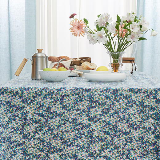 防水桌布美式田园桌布餐桌布蓝色复古小花桌布 商品图4