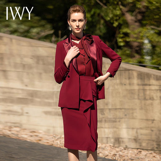 IWY/酒红色衬衫西装长裤半裙套装201044C1+S1+B1+P2 商品图6
