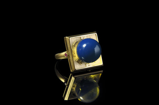 多米尼加蓝珀18K喷砂黄金八卦戒指 商品图1