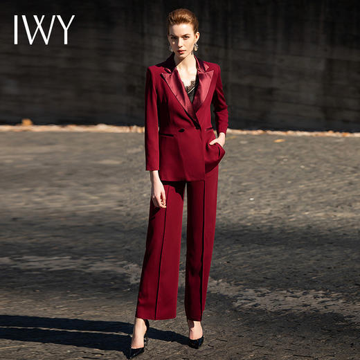 IWY/酒红色衬衫西装长裤半裙套装201044C1+S1+B1+P2 商品图0