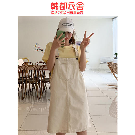 韩都衣舍2021夏新韩版宽松直筒多色牛仔背带裙连衣裙女GQ10793耒 商品图1