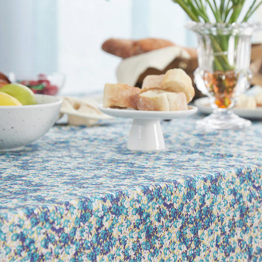 防水桌布美式田园桌布餐桌布蓝色复古小花桌布 商品图2