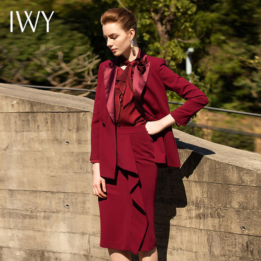 IWY/酒红色衬衫西装长裤半裙套装201044C1+S1+B1+P2 商品图7