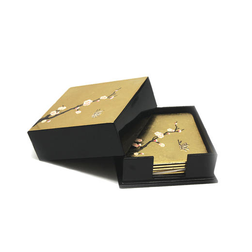 【梵谷漆器】腊梅报喜金箔贴漆器彩绘杯垫 商品图0