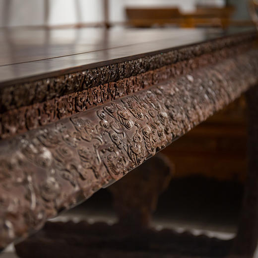 紫檀满雕灵芝纹膨牙鼓腿大画桌 商品图1