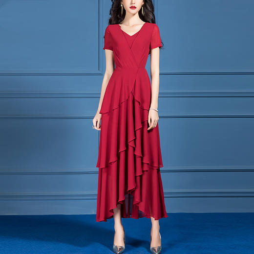 SSGS-T116新款夏装时尚典雅端庄收腰显瘦荷叶大摆裙子 商品图1