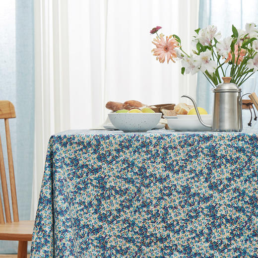 防水桌布美式田园桌布餐桌布蓝色复古小花桌布 商品图0