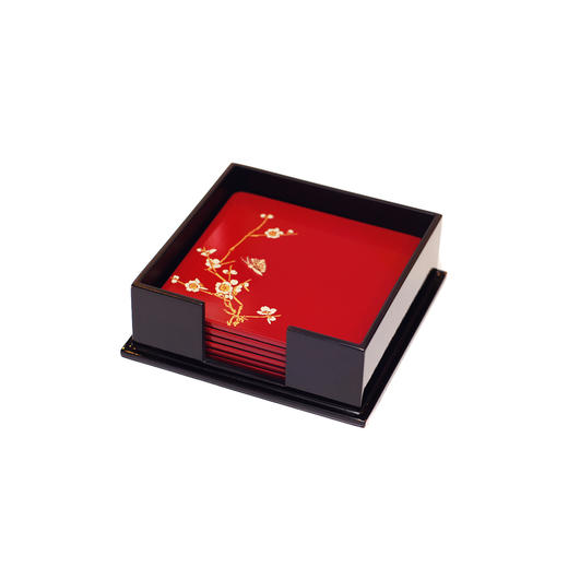 【梵谷漆器】彩绘腊梅漆艺杯垫（红色/黑色） 商品图2