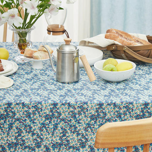 防水桌布美式田园桌布餐桌布蓝色复古小花桌布 商品图3