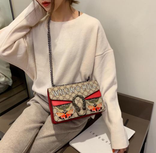 【服饰鞋包】欧美时尚印花酒神包链条小包包女士绣花蝴蝶斜挎单肩女包 商品图2