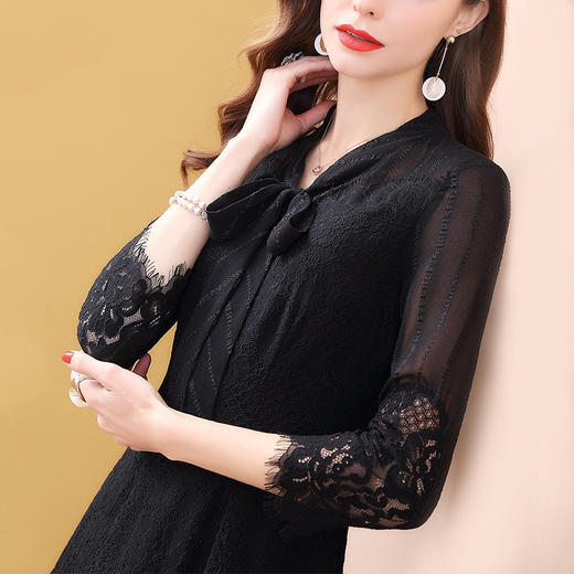 SX-8493气质大码黑色蕾丝连衣裙 商品图1