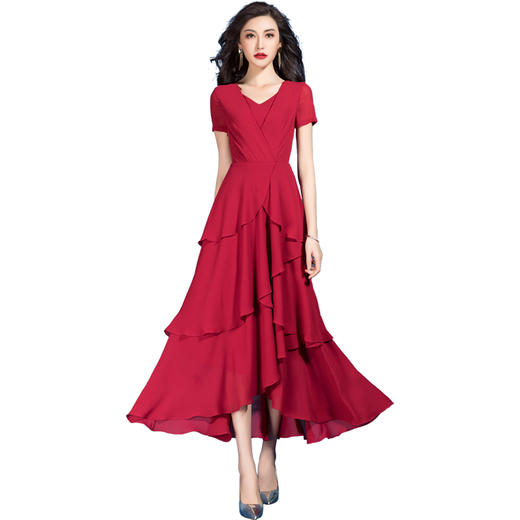 SSGS-T116新款夏装时尚典雅端庄收腰显瘦荷叶大摆裙子 商品图3