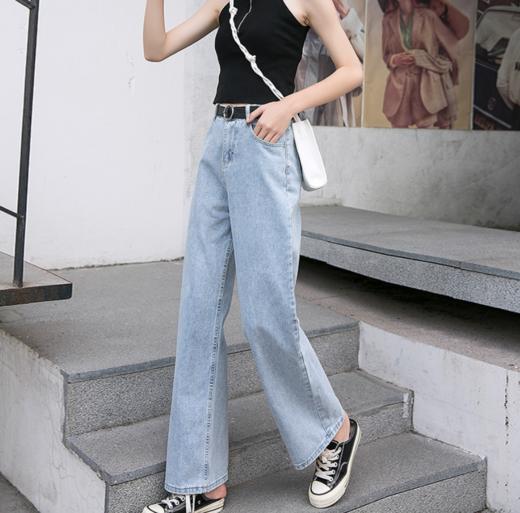 夏季韩版女式牛仔裤时尚个性泫雅风宽松垂感薄款高腰阔腿长裤 商品图0