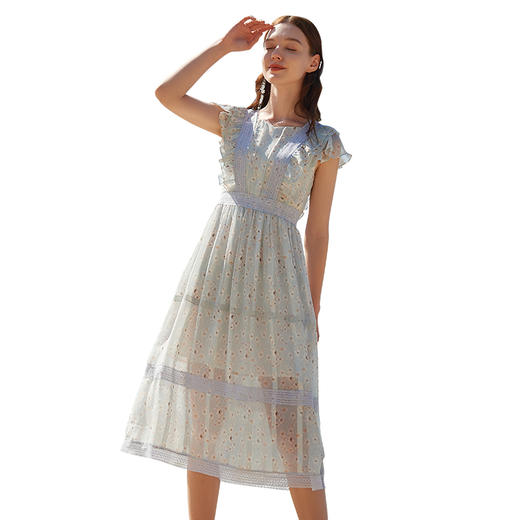 欧芮儿雪纺连衣裙短袖中长款 商品图3