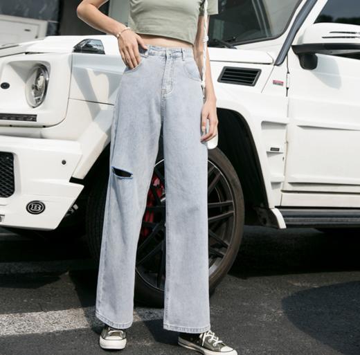 夏季韩版女式牛仔裤时尚个性泫雅风宽松垂感薄款高腰阔腿长裤 商品图2