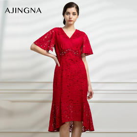 【特价不退换】阿菁娜红色婚庆新娘装蕾丝连衣裙A25X212181