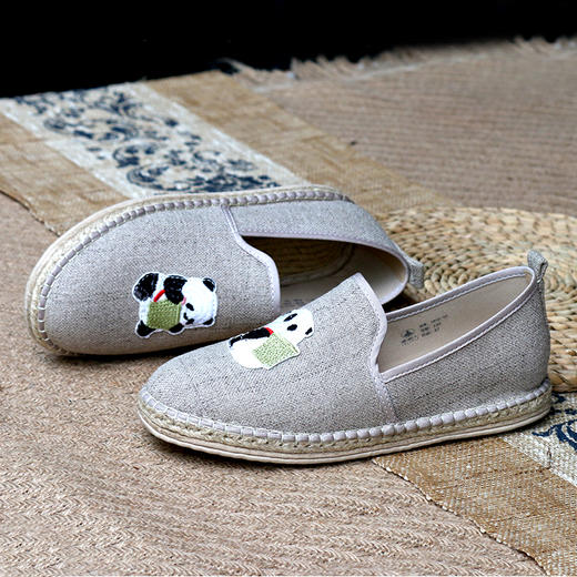 【买麻鞋，雅路人】防脚臭，千层底亚麻布鞋国宝熊猫透气百搭透气女鞋布鞋1810-10W熊猫款 商品图2